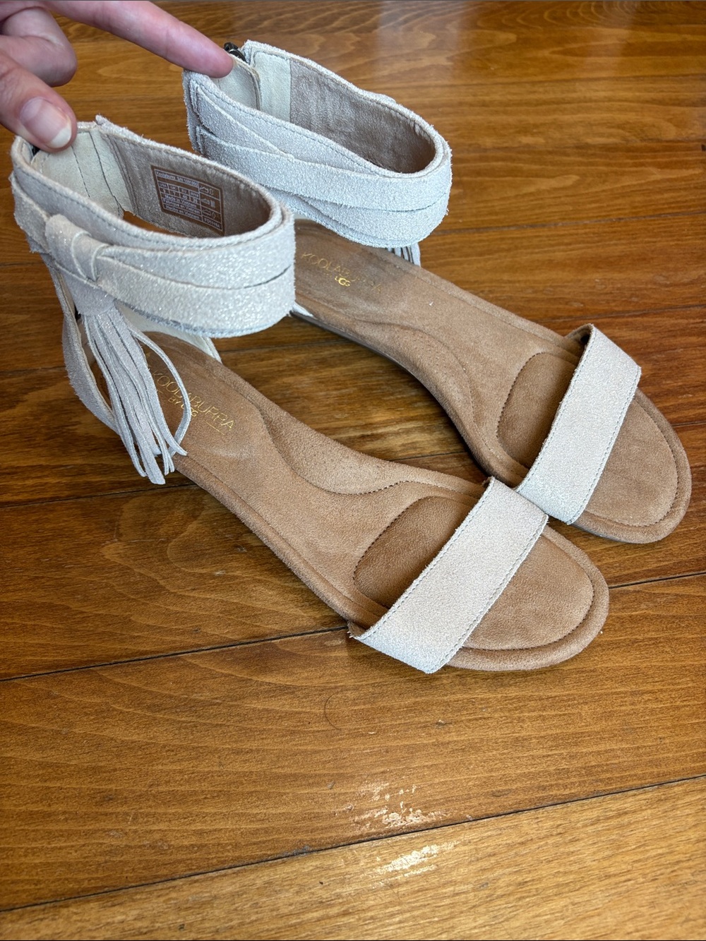 Kookaburra by UGG Beige Suede Fringe Ankle Strap Sandals